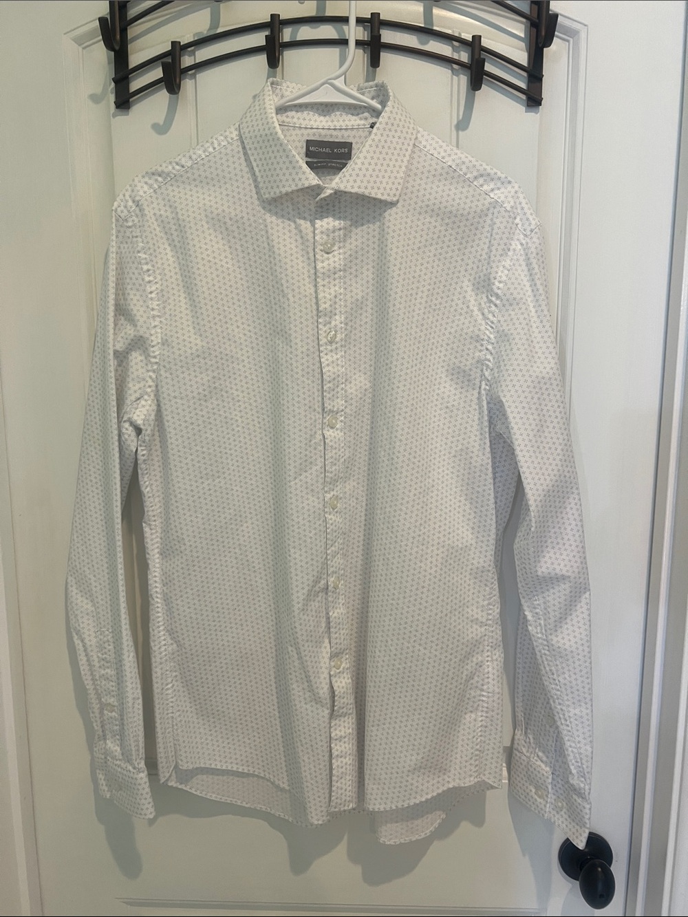 Michael Kors Men's White Micro-Pattern Dress Shirt